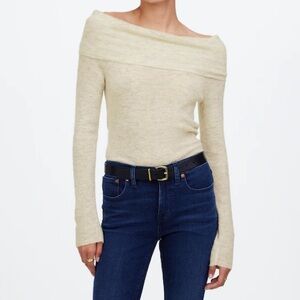 NWT Madewell Alpaca-Blend Off-Shoulder Sweater in Heather Alabaster, Size L